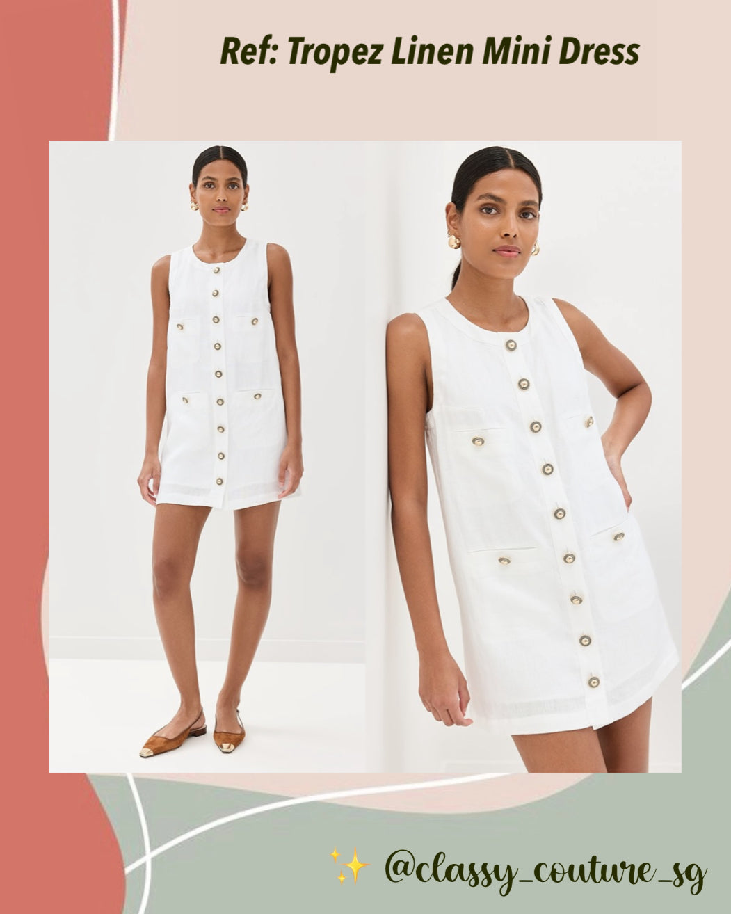 Ref Tropez Linen Mini Dress in White