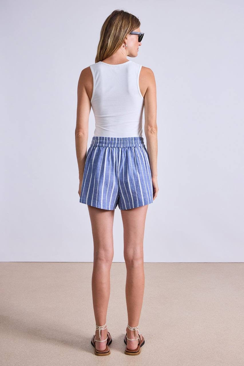 AA Flowe Pocket Button Up Shirt | Trail Shorts | De Vera Wrap Skirt | Striped Cotton Chambray Blue Set