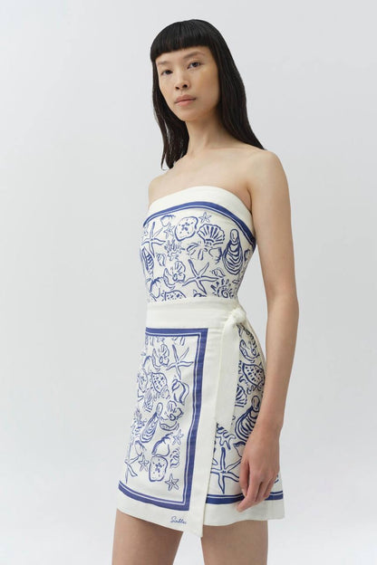 SK Darbie Linen-viscose Bustier Strapless Tube Wrap Mini Dress