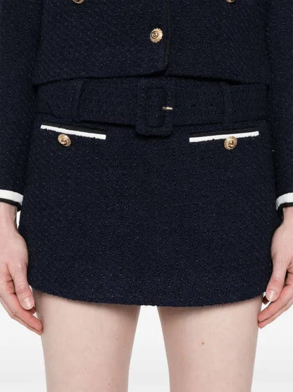 SP Boucle Contrast Collar Cropped Jacket | Tweed Skort | Yellow & Navy Set