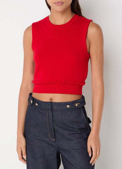 SD Emie Red Ruffled Tank Top | Emile Cardigan | Wool-Cashmere Set