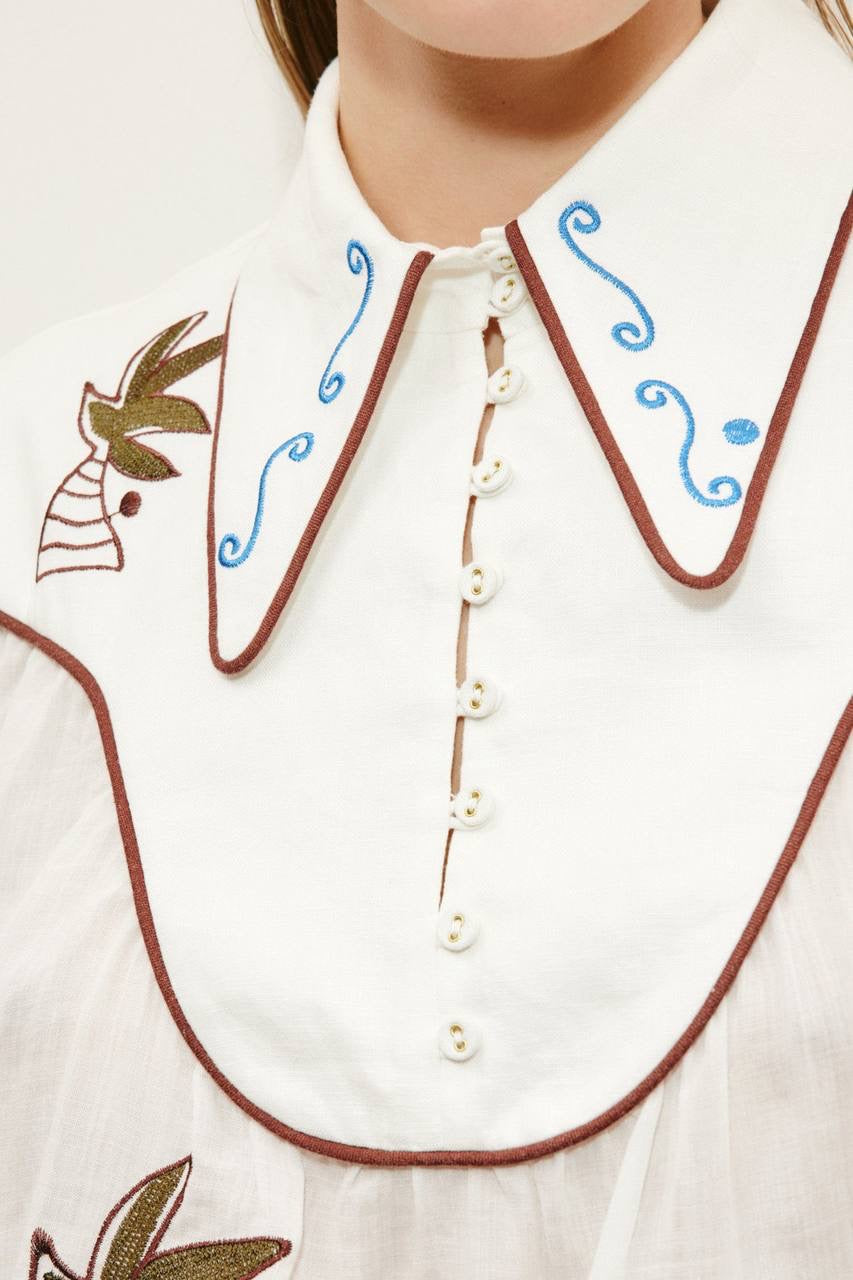 ALM Mina Embroidered Ramie Blouse Top