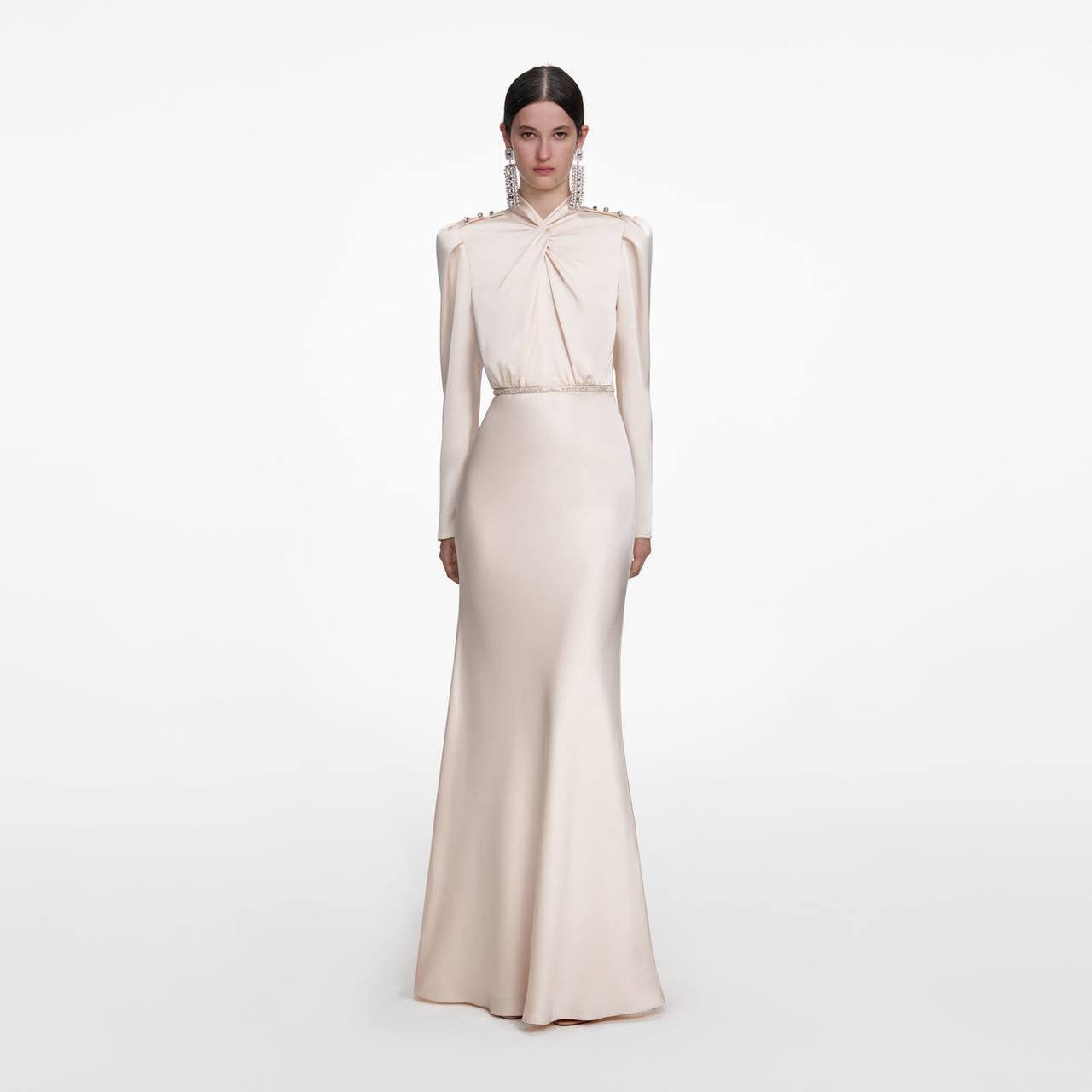 SP Champagne Satin Long Sleeve Maxi Dress