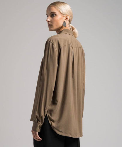 TOT Drape-Front Viscose Long Sleeve Shirt