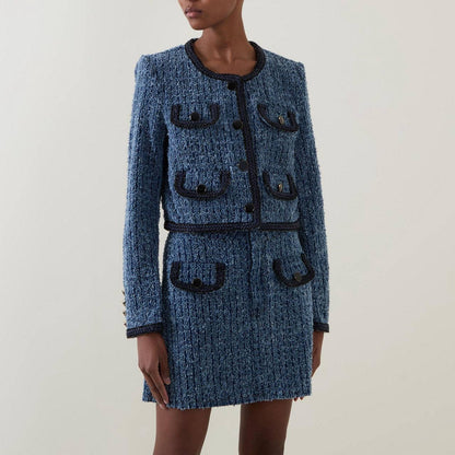 SP Textured Denim Jacket Mini Skirt