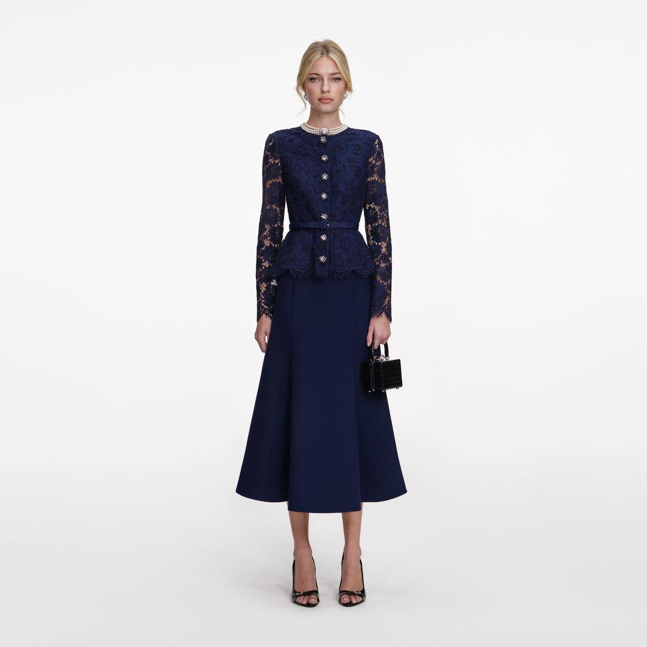 SP Navy Tailored Lace Midi Dress