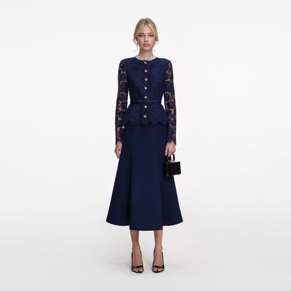 SP Navy Tailored Lace Midi Dress