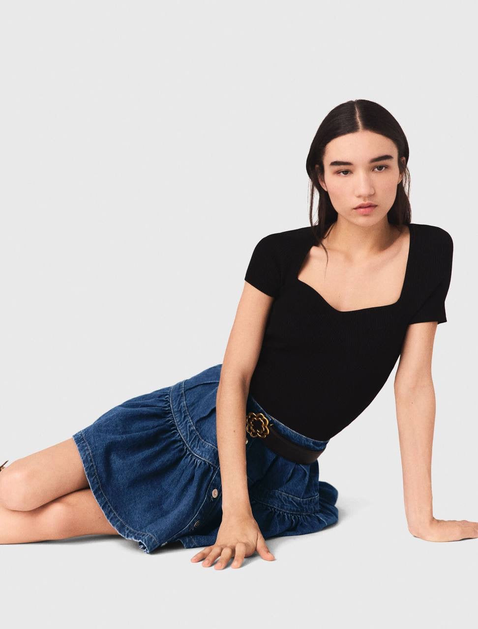 MJ Moka Rib Knit Sweetheart Shirt Top