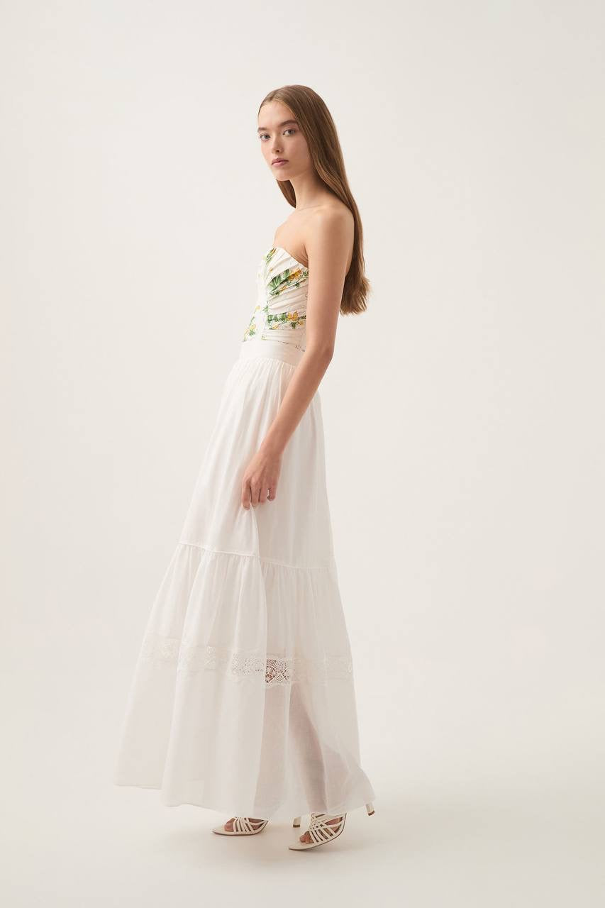 AJ Chant Cotton Lace-panel Midi Maxi Skirt