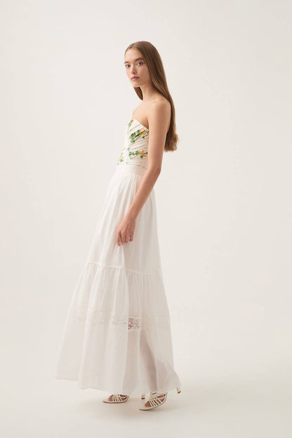 AJ Chant Cotton Lace-panel Midi Maxi Skirt