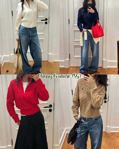 7 Colors! Cable Wool & Cashmere Half Zip Jumper Sweater