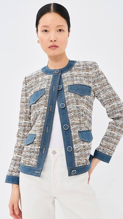 VB Ainslie Tweed Cotton-Blend Jacket w Denim Contrast Trim