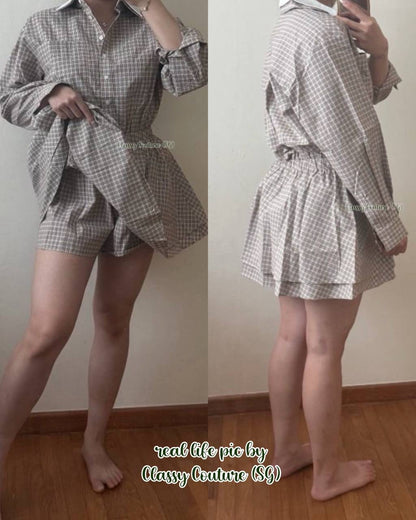 2 Colors! MJ Ritilona Rhinestone Checked Cotton Mini Dress Shirtdress Romper Playsuit (removable contrast collar)