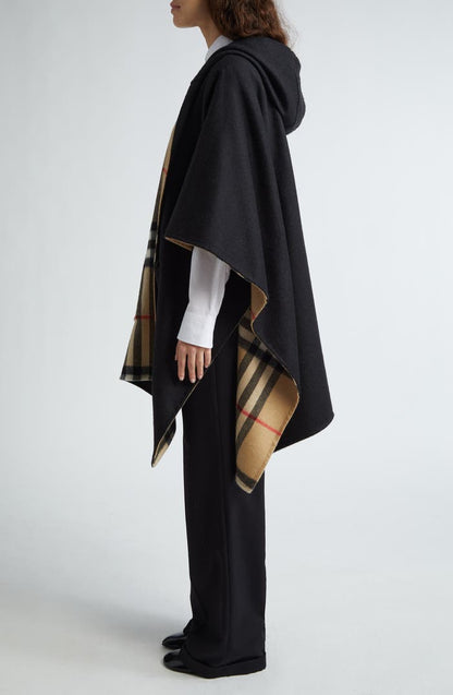 4 Colors! BBR Cashmere Reversible Hooded Cape