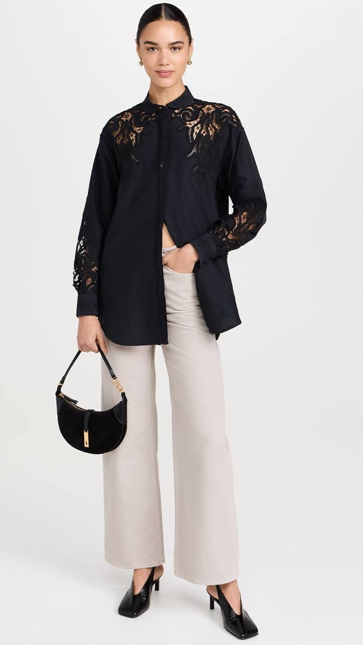 UJ Harden Oversized Cotton-Silk Lace-panel Tunic Shirt