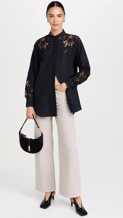 UJ Harden Oversized Cotton-Silk Lace-panel Tunic Shirt