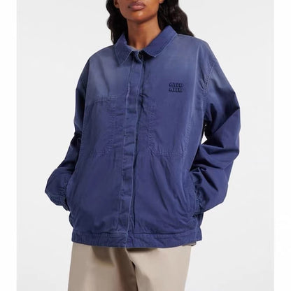 Women’s/Unisex Blue Washed Cotton Twill Blouson Jacket Overshirt