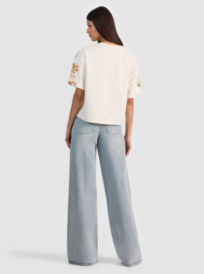 AO Chloe Embroidered Denim Jacket | Amazing Embroidered Jeans | Evan Appliqué Oversized Tee Shirt | Cotton Set