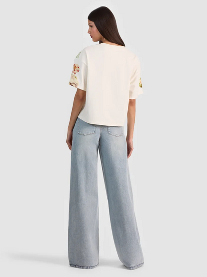 AO Chloe Embroidered Denim Jacket | Amazing Embroidered Jeans | Evan Appliqué Oversized Tee Shirt | Cotton Set