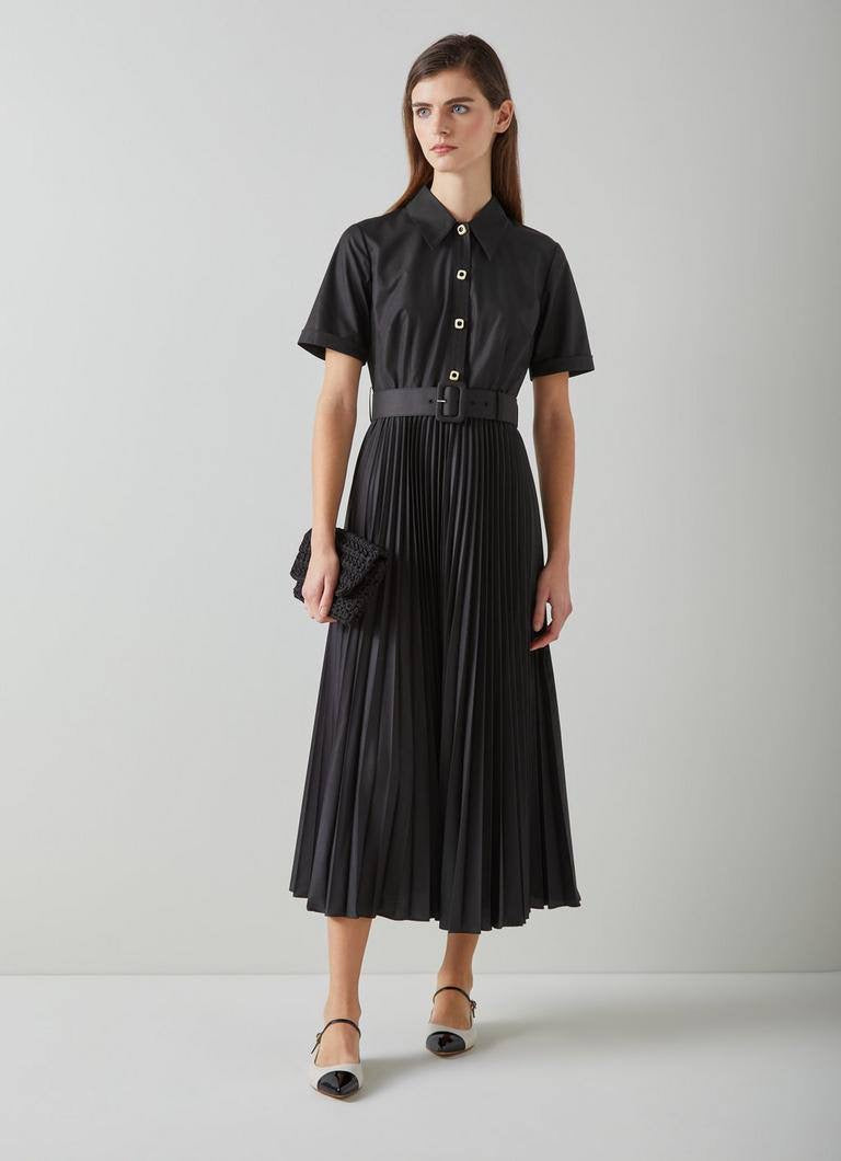 LKB Cally Pleated Cotton-Blend Shirtdress Midi Dress