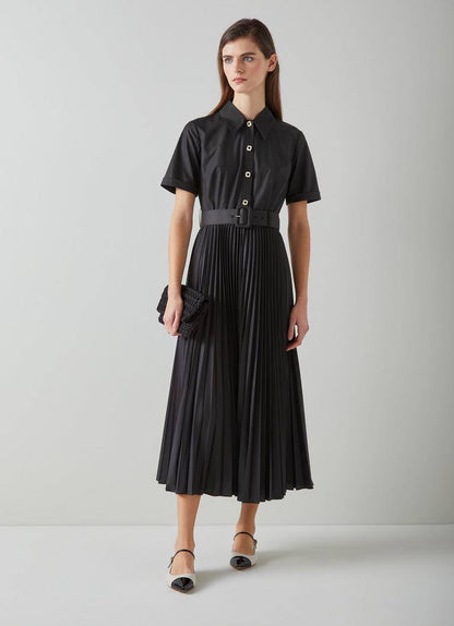 LKB Cally Pleated Cotton-Blend Shirtdress Midi Dress