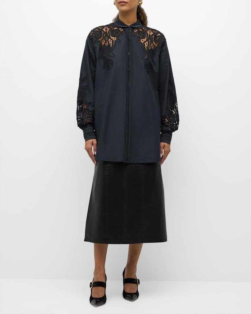 UJ Harden Oversized Cotton-Silk Lace-panel Tunic Shirt