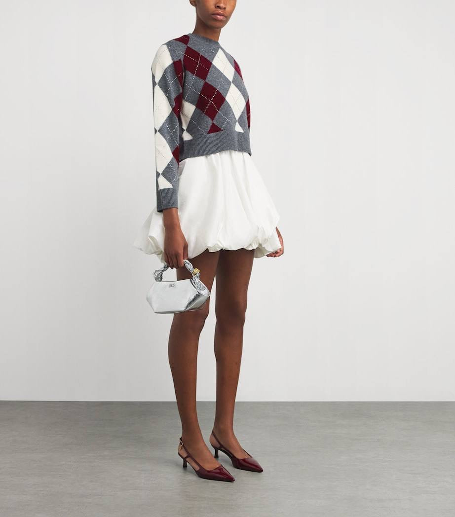 MJ Argyle Cropped Rhinestone Embellished Wool Jumper