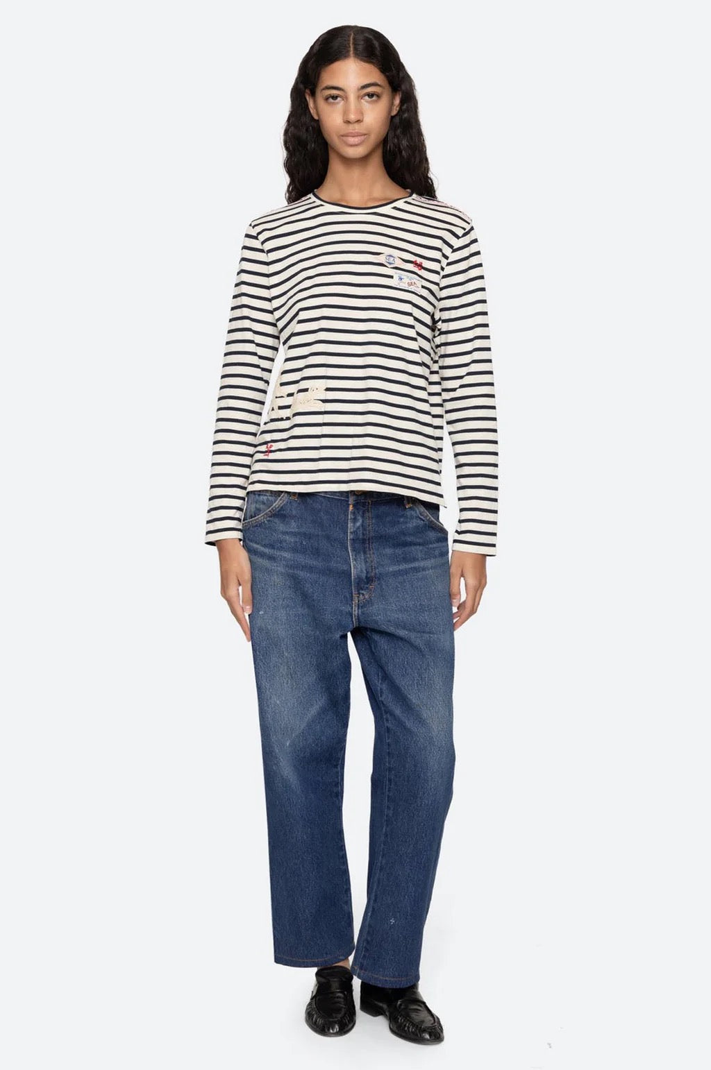 SE Athena Solid Cotton Jersey Striped Long Sleeve Shirt
