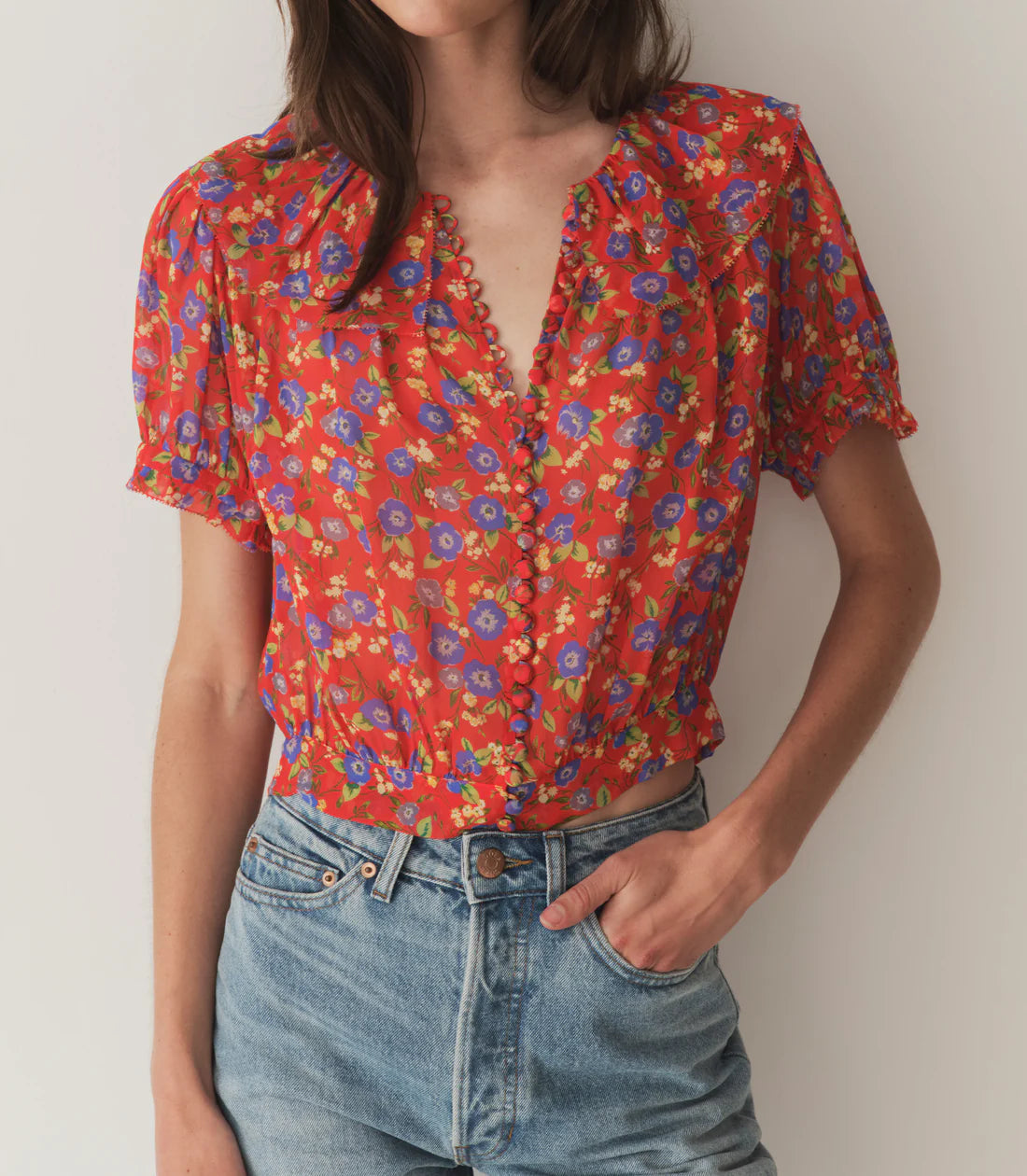 DN Anaise Silk Top in Red Dayflower Meadow