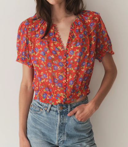 DN Anaise Silk Top in Red Dayflower Meadow