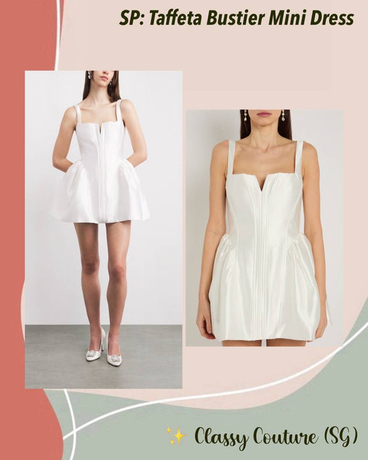 SP White Taffeta Bustier Flared Mini Dress