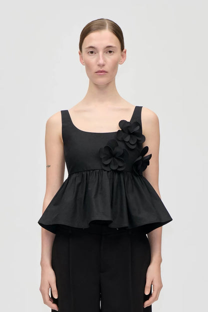 SG 3D Floral Appliqué Peplum Top | Shirt | Mini Skirt | Cotton Set