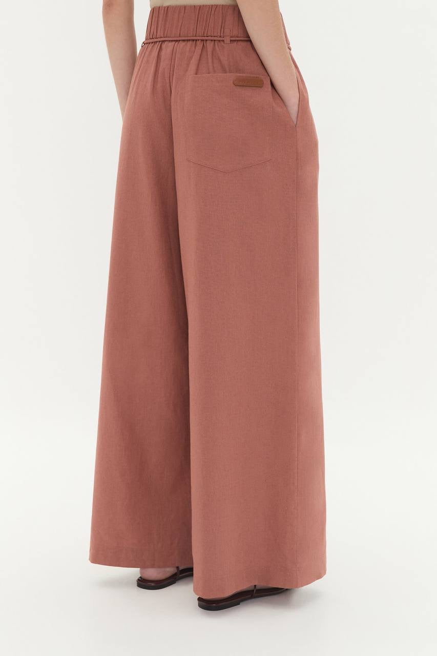 3 Colors! AJ Dessie Belted Relaxed Linen-Cotton Pants