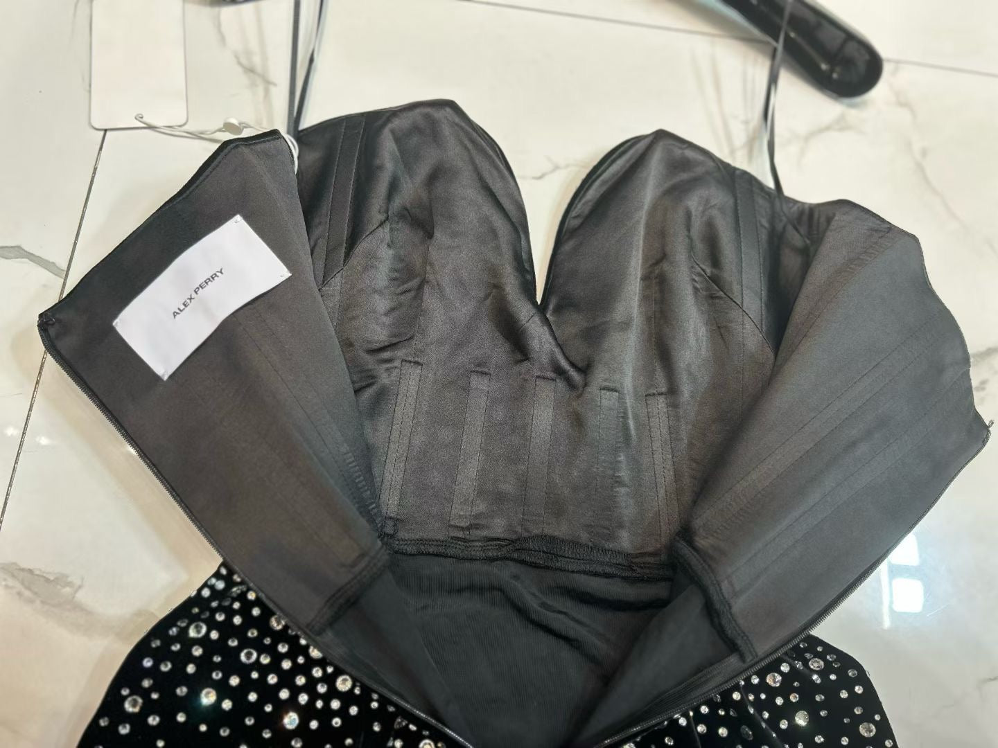 AP Strapless Sweetheart Crystal Stretch Velvet Mini Dress