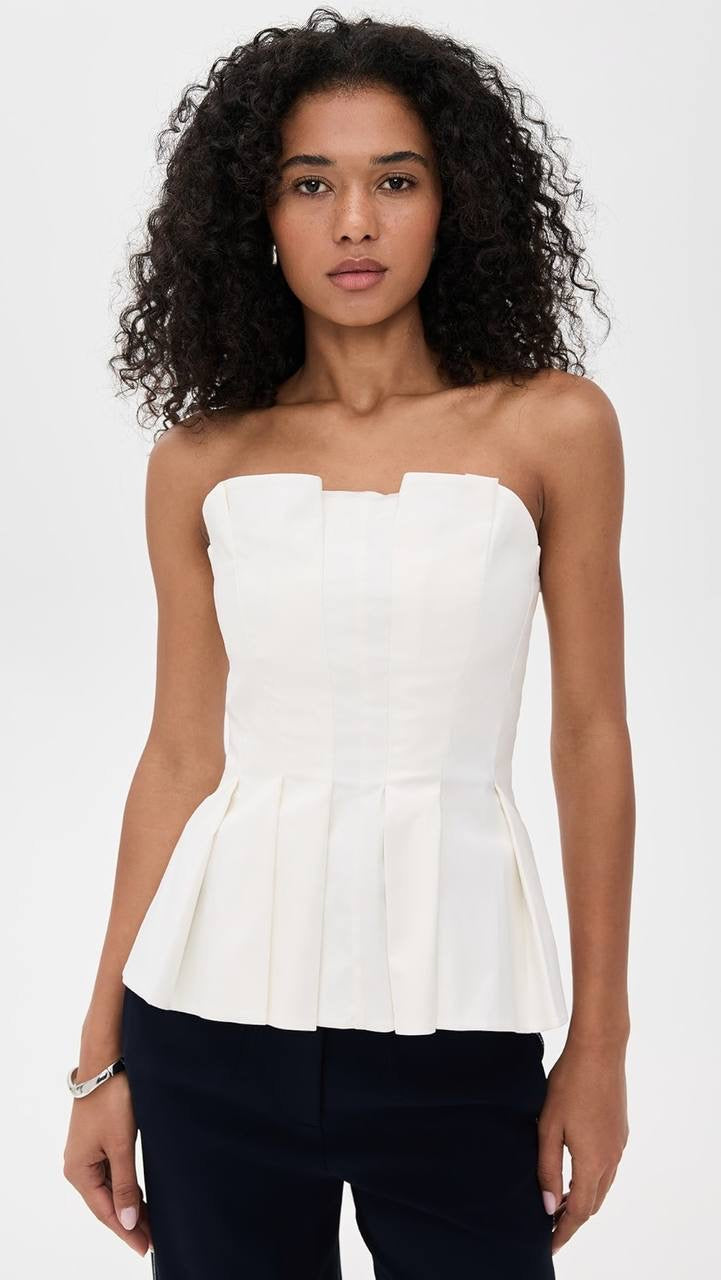 Ref Ashlyn Strapless Cotton Pleated Peplum Top