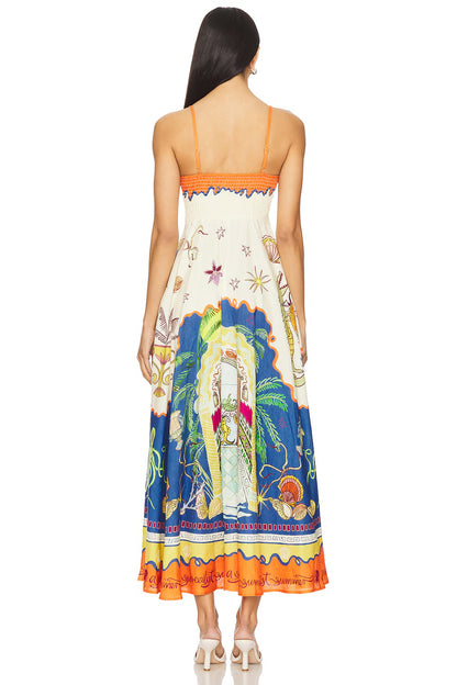 ALM Surrealist Summer Linen Midi Dress Sundress
