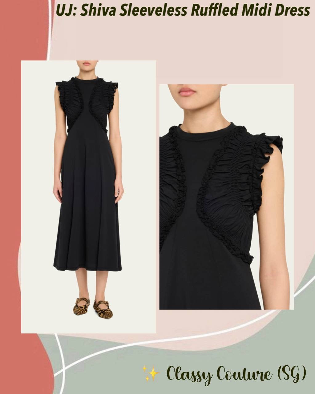 UJ Shiva Sleeveless Ruffled Cotton Midi Dress