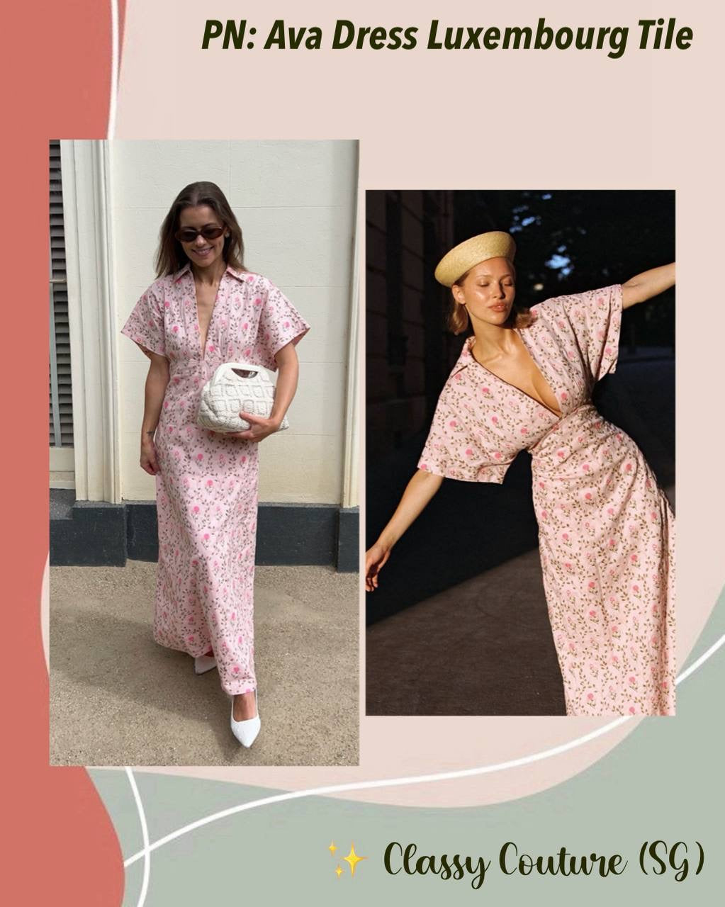 PN Ava Linen-cotton Midi Maxi Dress in Luxembourg Tile Pink Floral