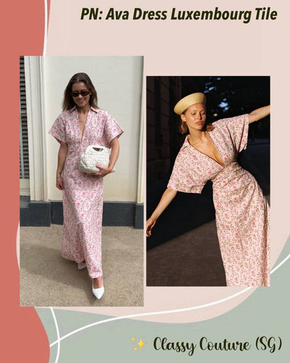 PN Ava Linen-cotton Midi Maxi Dress in Luxembourg Tile Pink Floral