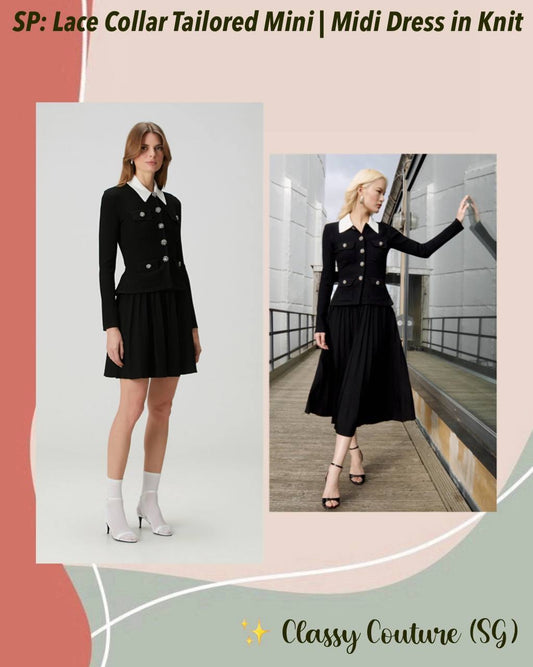 SP Black Contrast Collar Tailored Knit Mini | Midi Dress