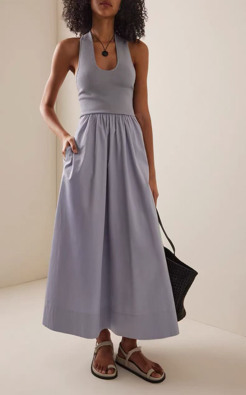 3 Colors! SA Plunge Neck Viscose-blend Knit & Cotton Midi Maxi Dress