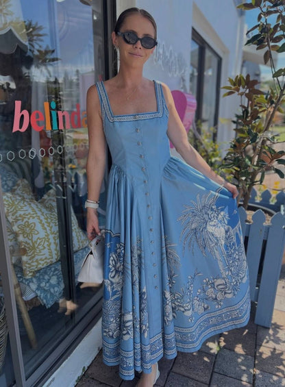 ALM Villa Romantica Sleeveless Cotton Poplin Scoop back Midi Dress