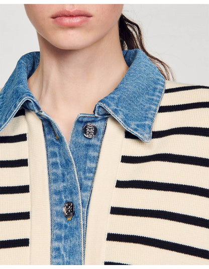 SD Ylva Stripy Knit And Denim Coatigan Jacket