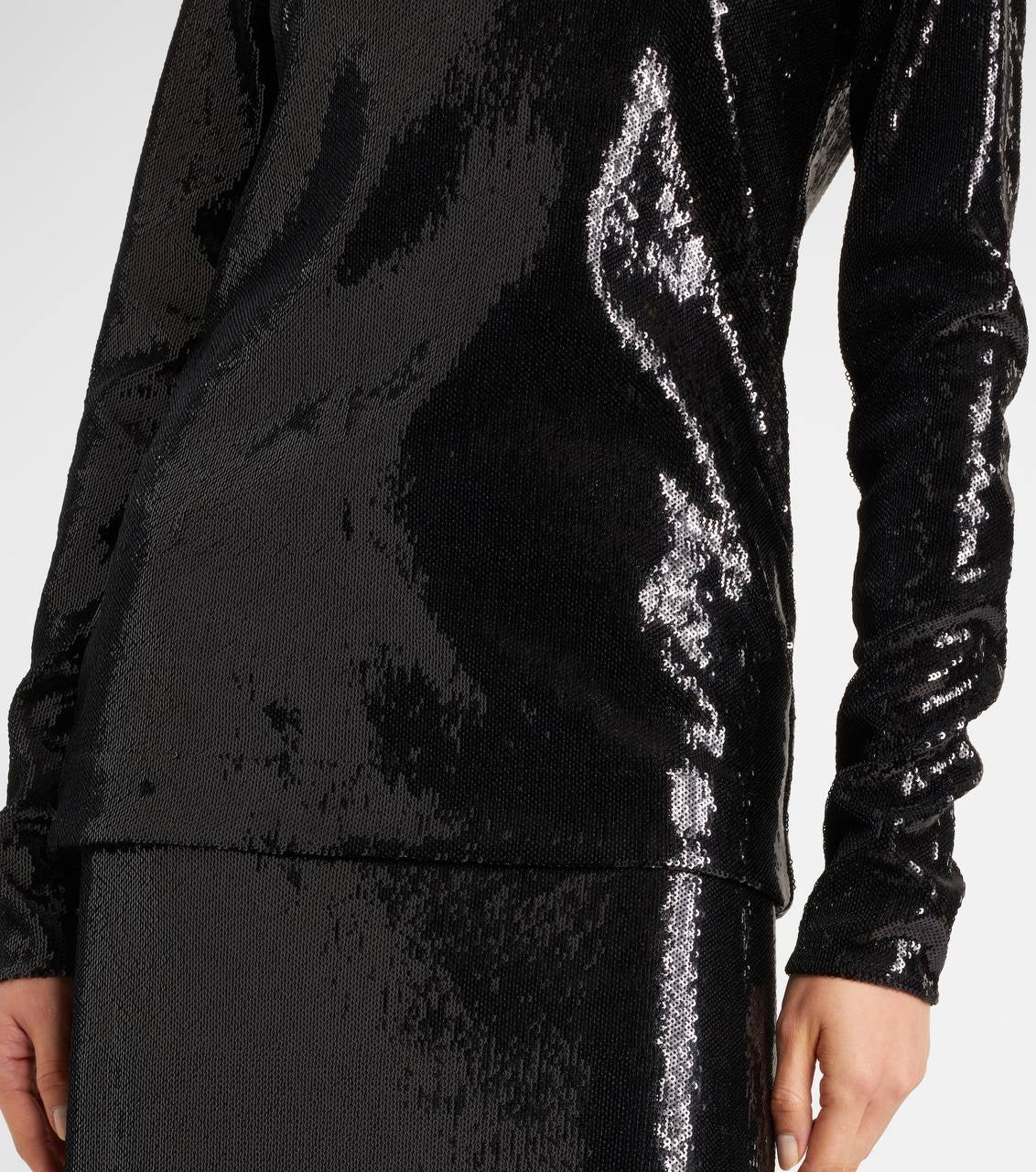 TOT Sequin Curved Sequin Tank | Long Sleeve Shirt | Low-waist Column Midi Skirt | Set