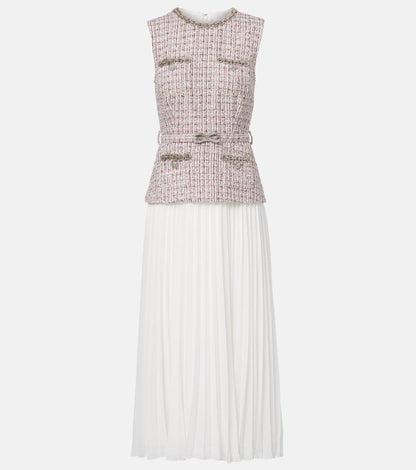 SP Pink Boucle Chiffon Collared Mini Dress | Bow Belted Midi Dress