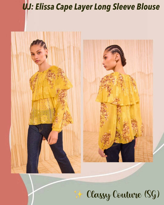UJ Elissa Cape Layer Long Sleeve Silk-Viscose Blouse Top