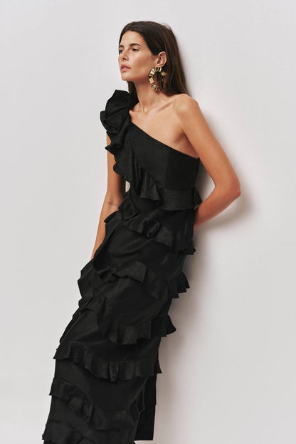 AJ Arley Ruffle Trim Fitted Dress