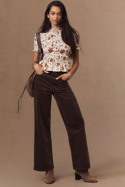 Ref Aggie Puff-Sleeve Smocked Peplum Top