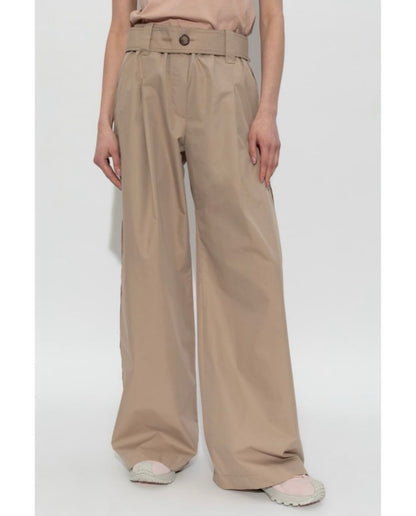 MC Wide Leg Cotton-Blend Belted Trousers Palazzo Pants