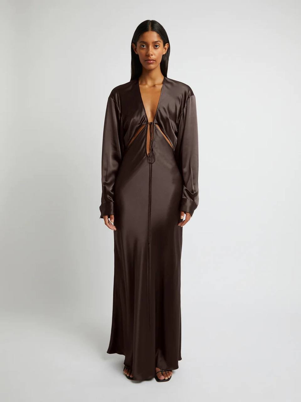 CE Triquetra Front Tie Maxi Dress | Cocoa Silk